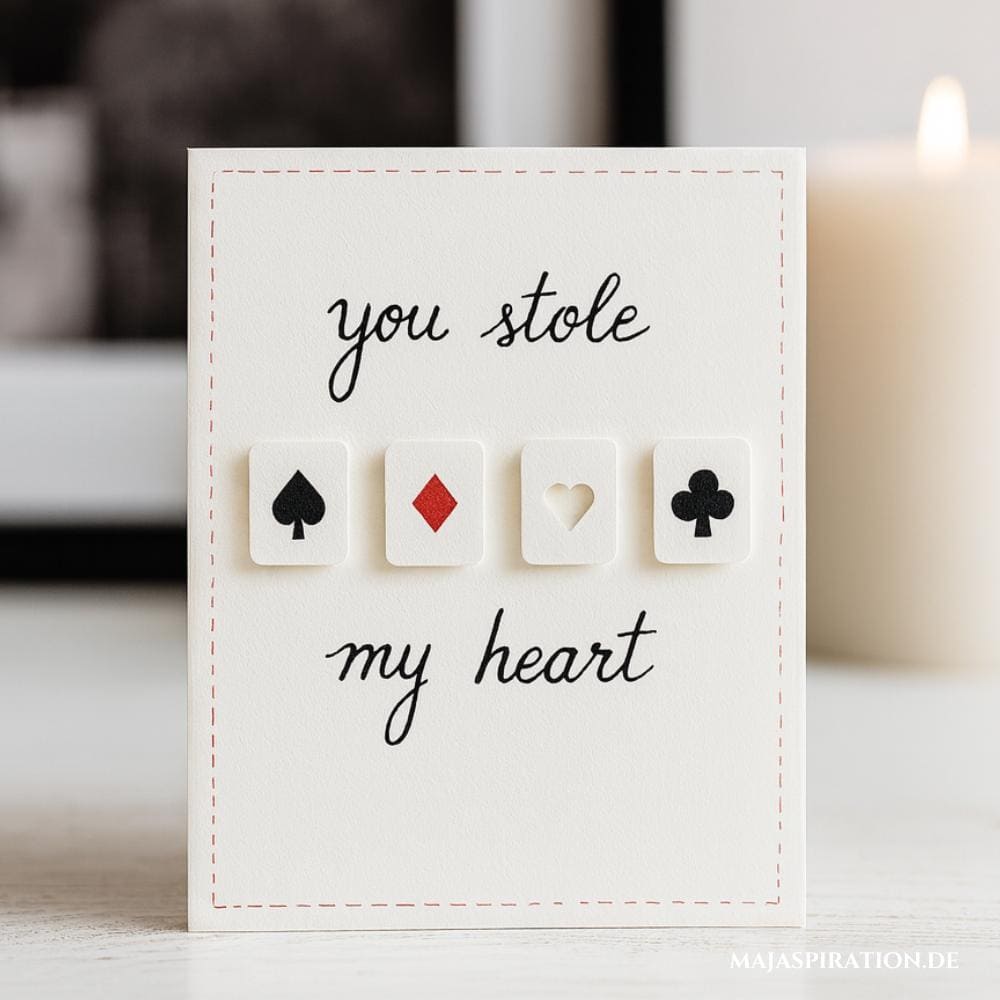 Kreative DIY Karte für den Valentinstags mit Spielkarten Farben