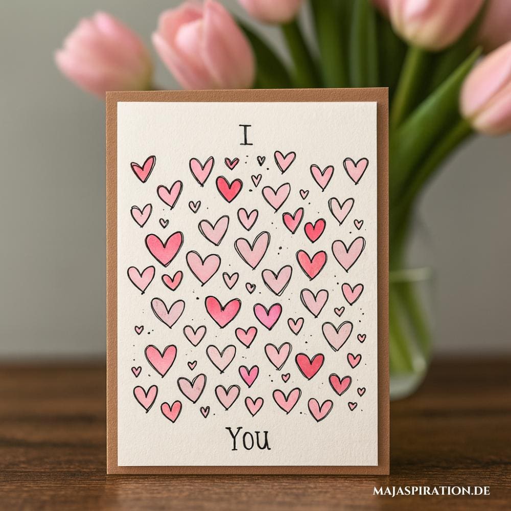 Süße DIY Valentinstagskarte mit vielen Herzen
