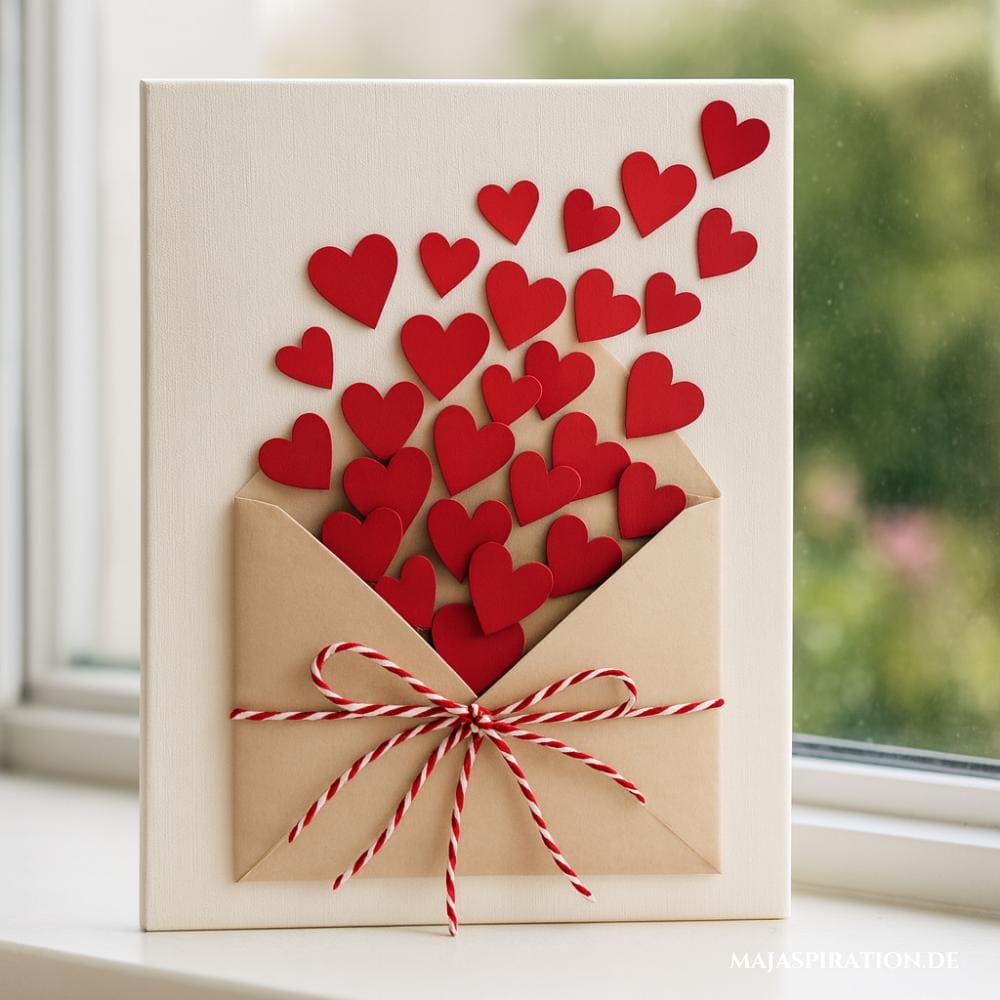 Valentinstagskarte selbstgemacht mit Briefumschlag aus dem Herzen kommen