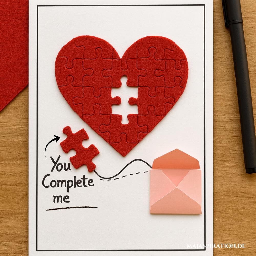 DIY Valentinstagskarte mit Filzherz-Puzzle