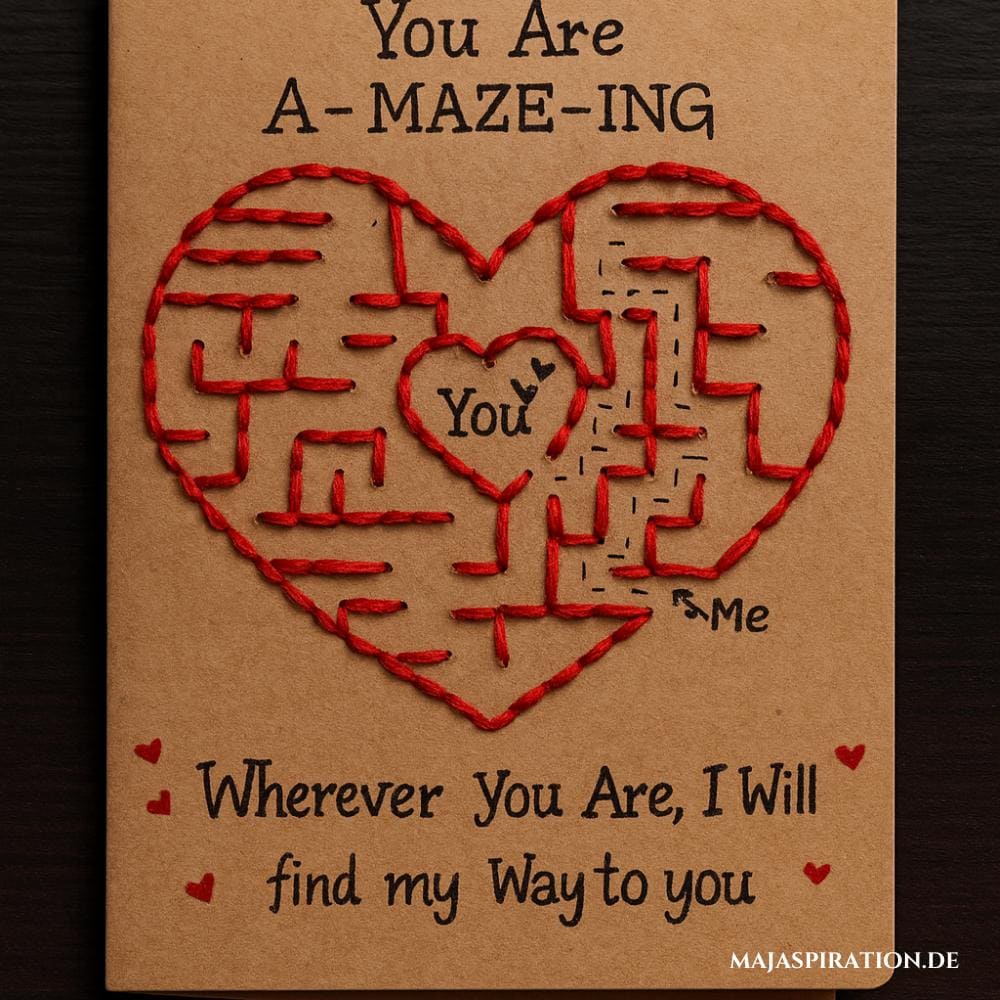 DIY Labyrinth Idee für eine Valentinstagskarte