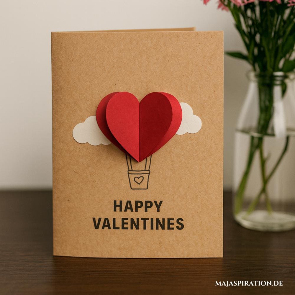 Happy Valentines Karte selbstgemacht mit Heißluftballon