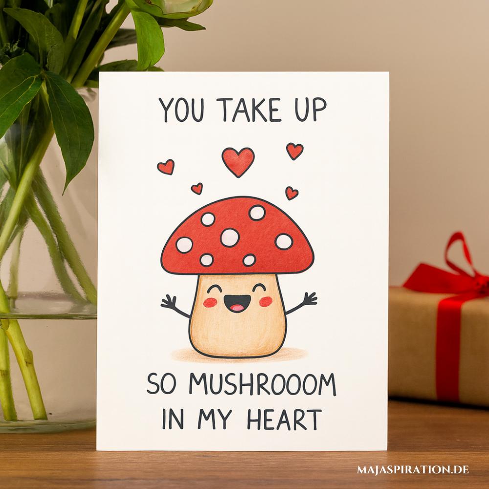 Humorvolle Mushroom Valentinstagskarte zum selbermachen