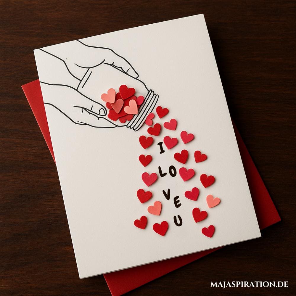 DIY Valentinstagskarte mit aufgeklebten Herzchen