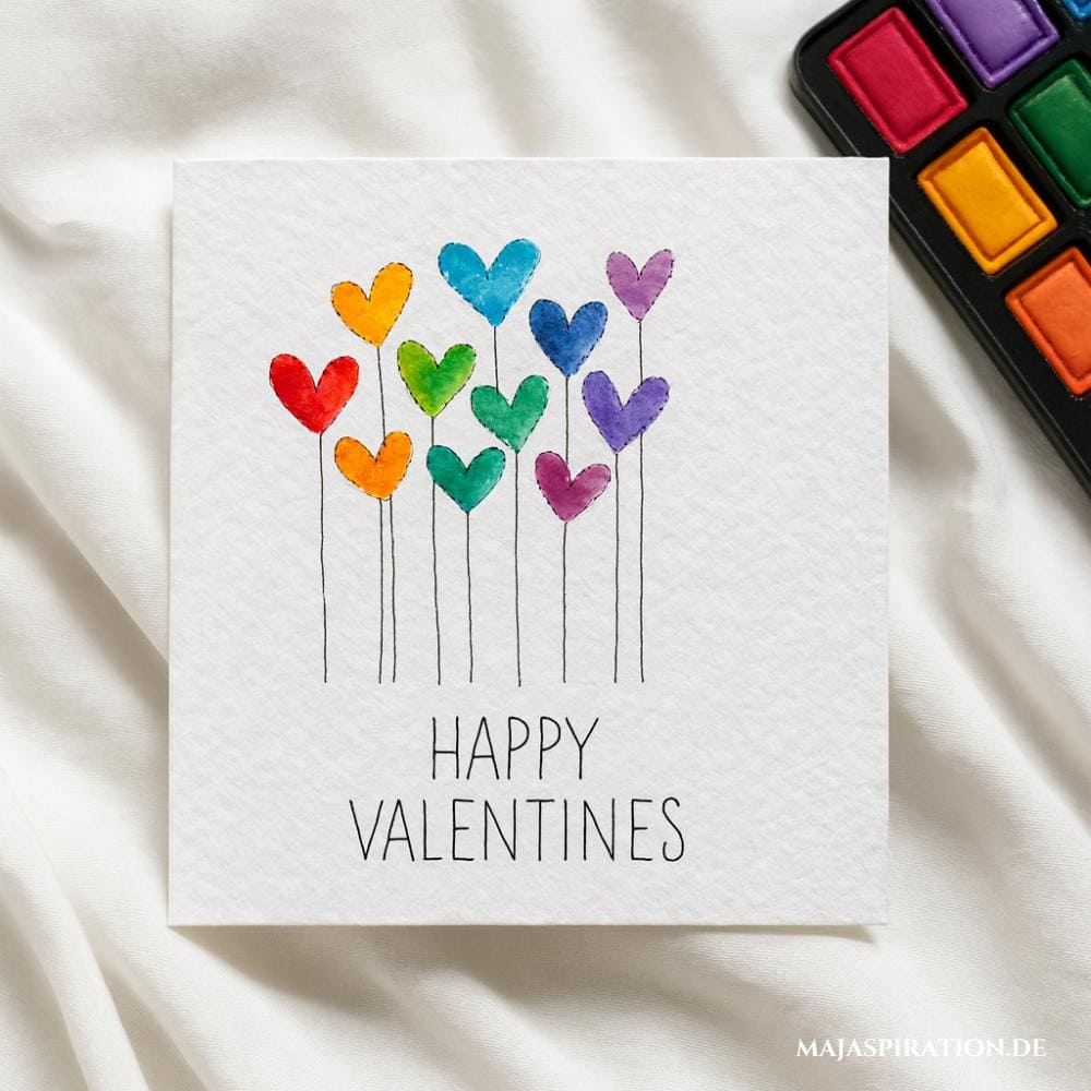 Happy Valentines Karte Idee mit Malfarben
