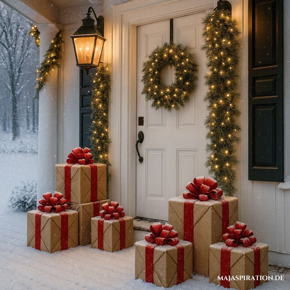Hauseingang Deko Weihnachten mit Geschenken