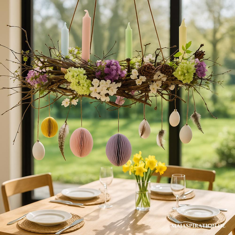 Osterkranz mit Kerzen und Deko-Eiern