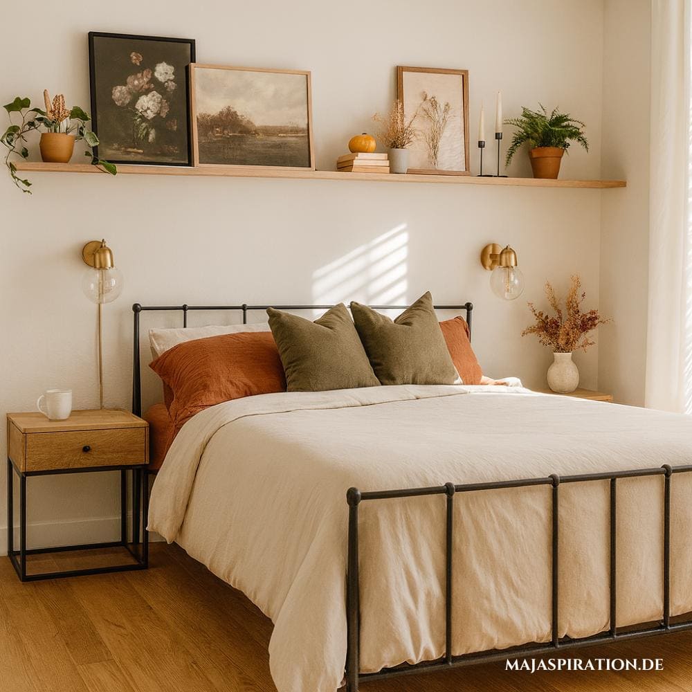 Über dem Bett dekorieren im Mid-Century Look und Schweberegal