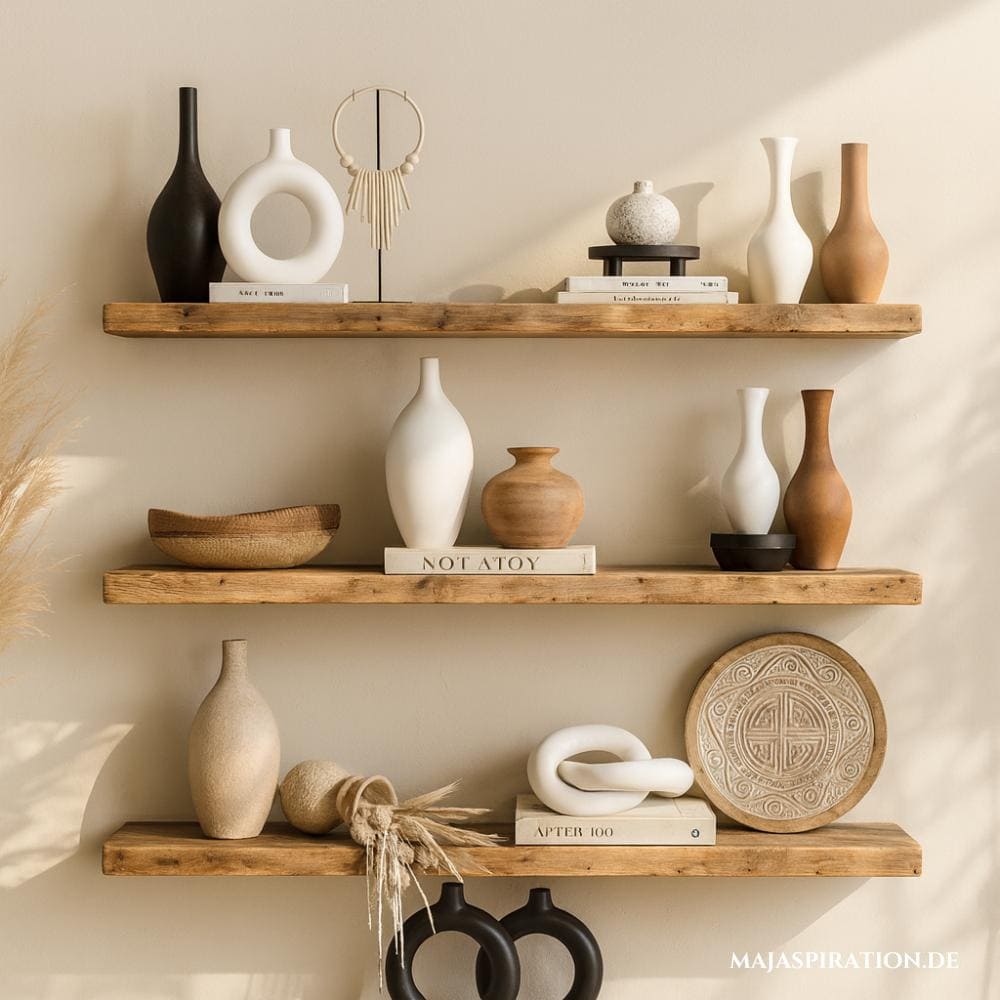 Regal dekorieren im Modern Boho Stil mit erdigen Tönen und Karamik