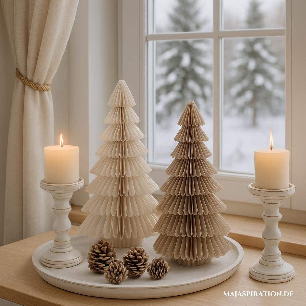 Skandinavisches Winter Deko Tablett mit Papierbäumen