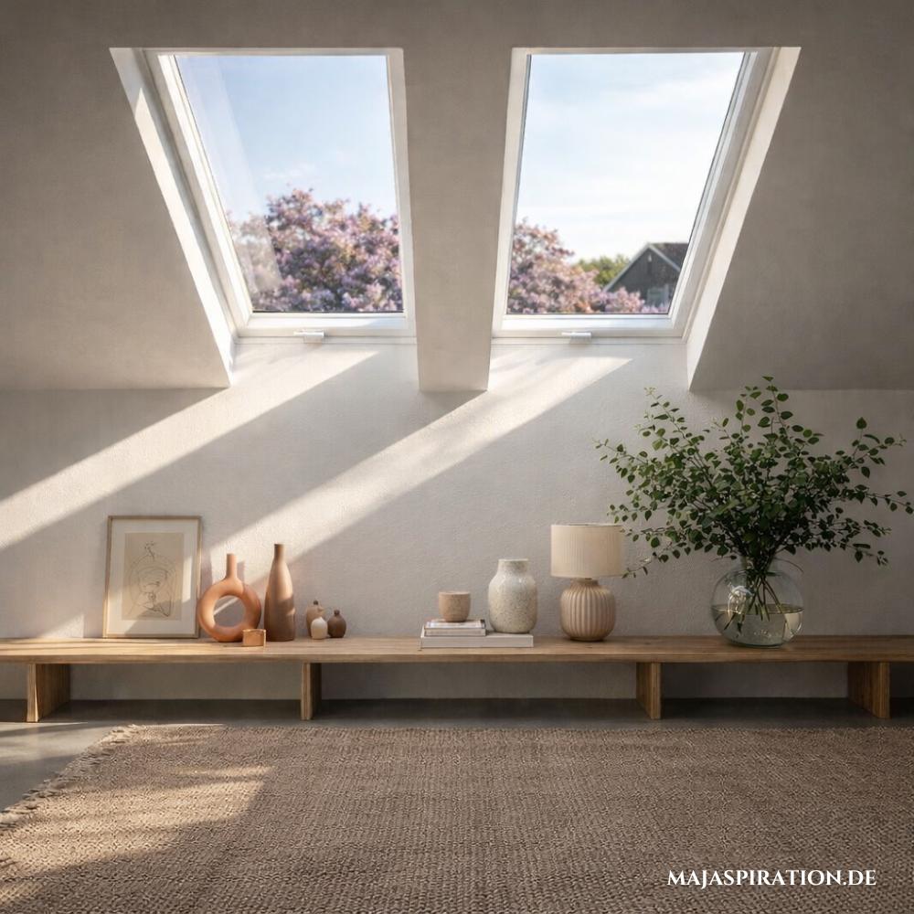 Niedrige Bank als Gestaltungsidee für den Platz unter einer Dachschräge