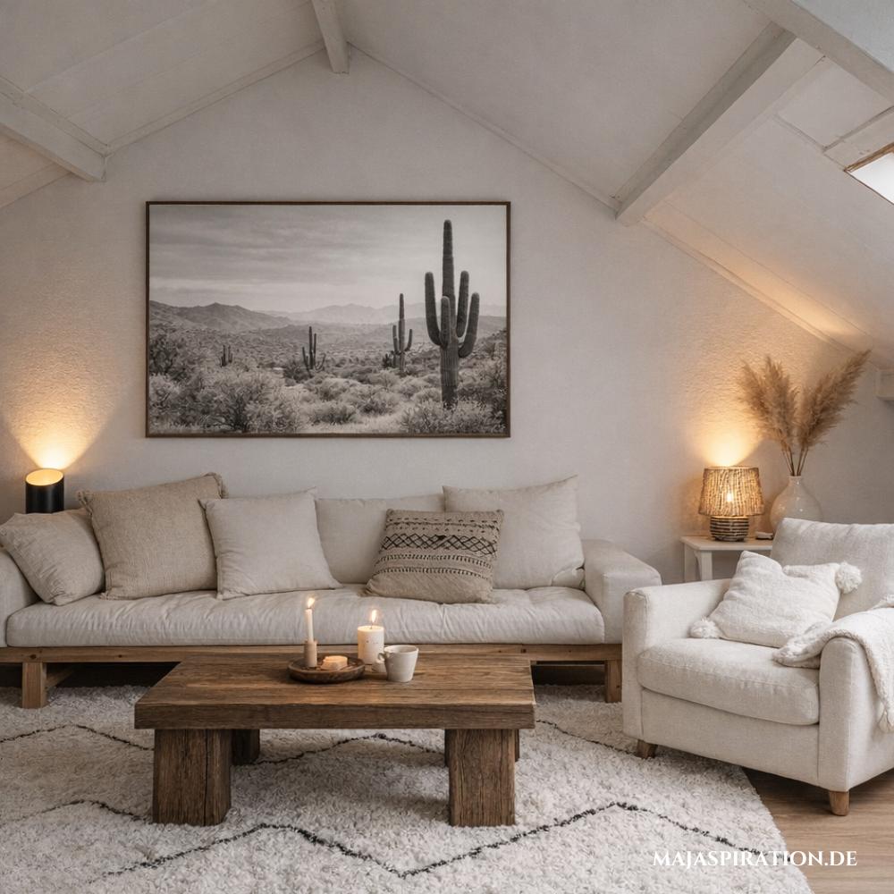 Dachgeschoss Zimmer mit schöner Sitzecke und Bodenstrahlern