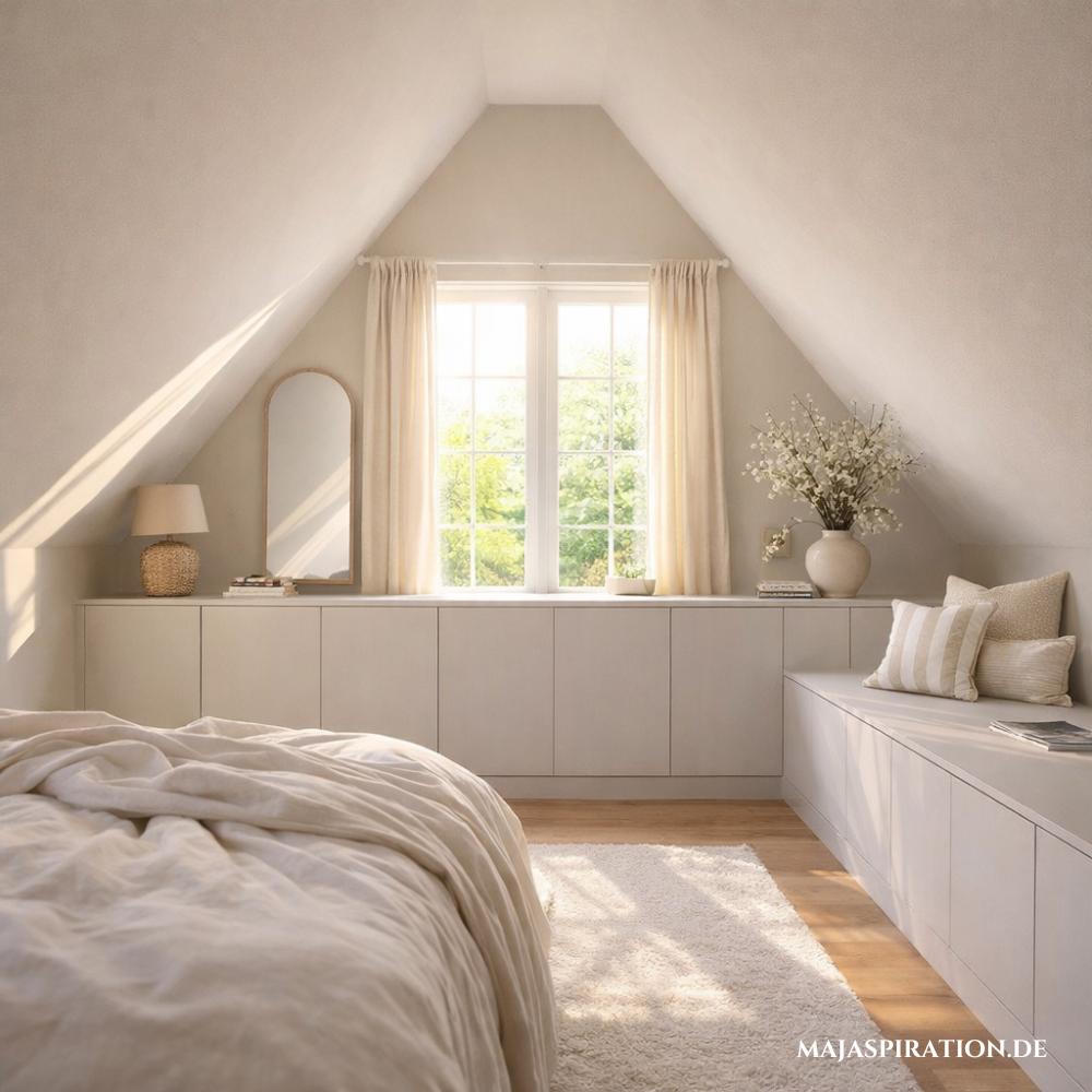 Dachschräge mit niedrigen weißen Schränken für einen einheitlichen Look