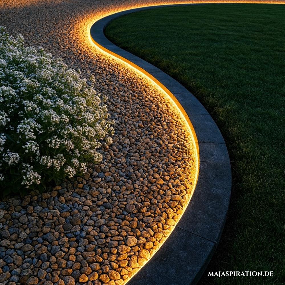 Garten neu gestalten mit Kiesbeet und LED Lichtstreifen