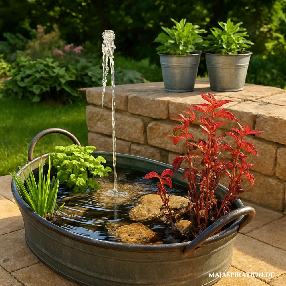 Wasserelement für den Garten in Zinkwanne