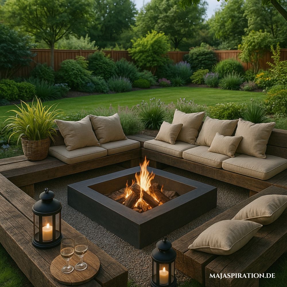 Sitzecke mit Feuerstelle im Garten