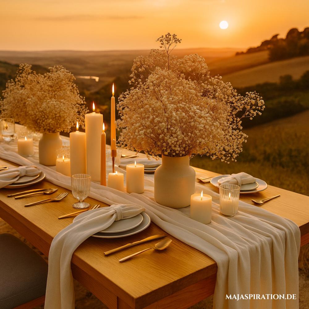 Hochzeitstisch Deko Idee mit Schleierkraut