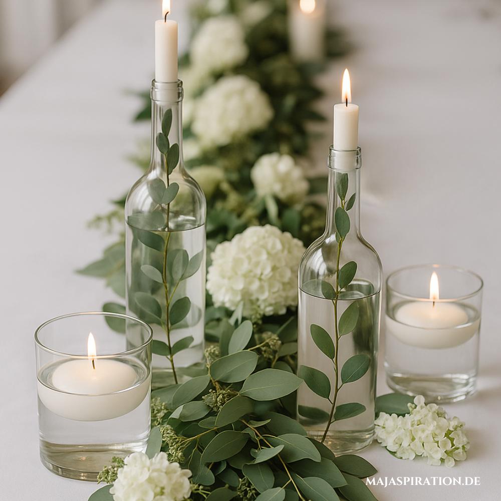 Hochzeitstisch Dekoration mit Eukalyptus