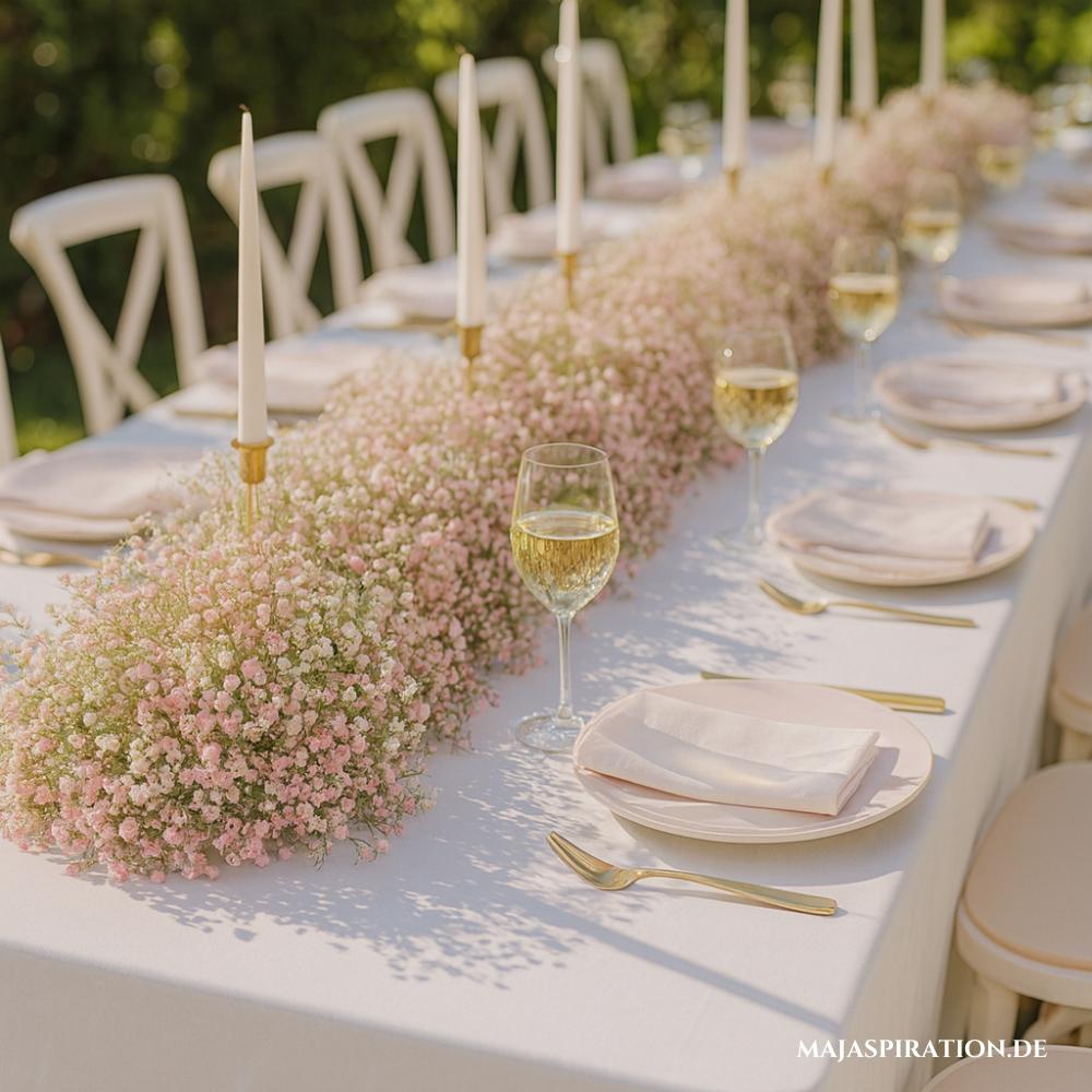 Zauberhafte Tischdeko für Hochzeiten mit Schleierkraut