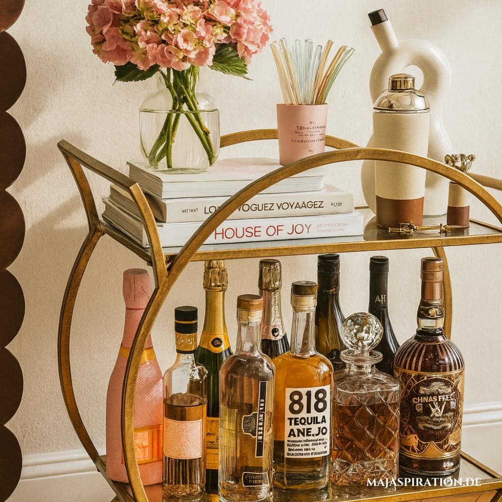 Runder Servierwagen als moderne Home Bar gestylt 