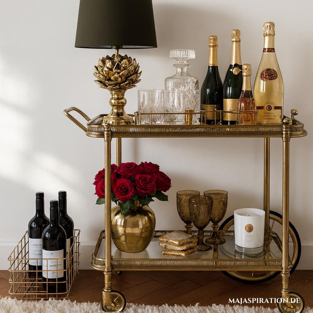 Elegante Home Bar auf Küchenwagen in Gold 