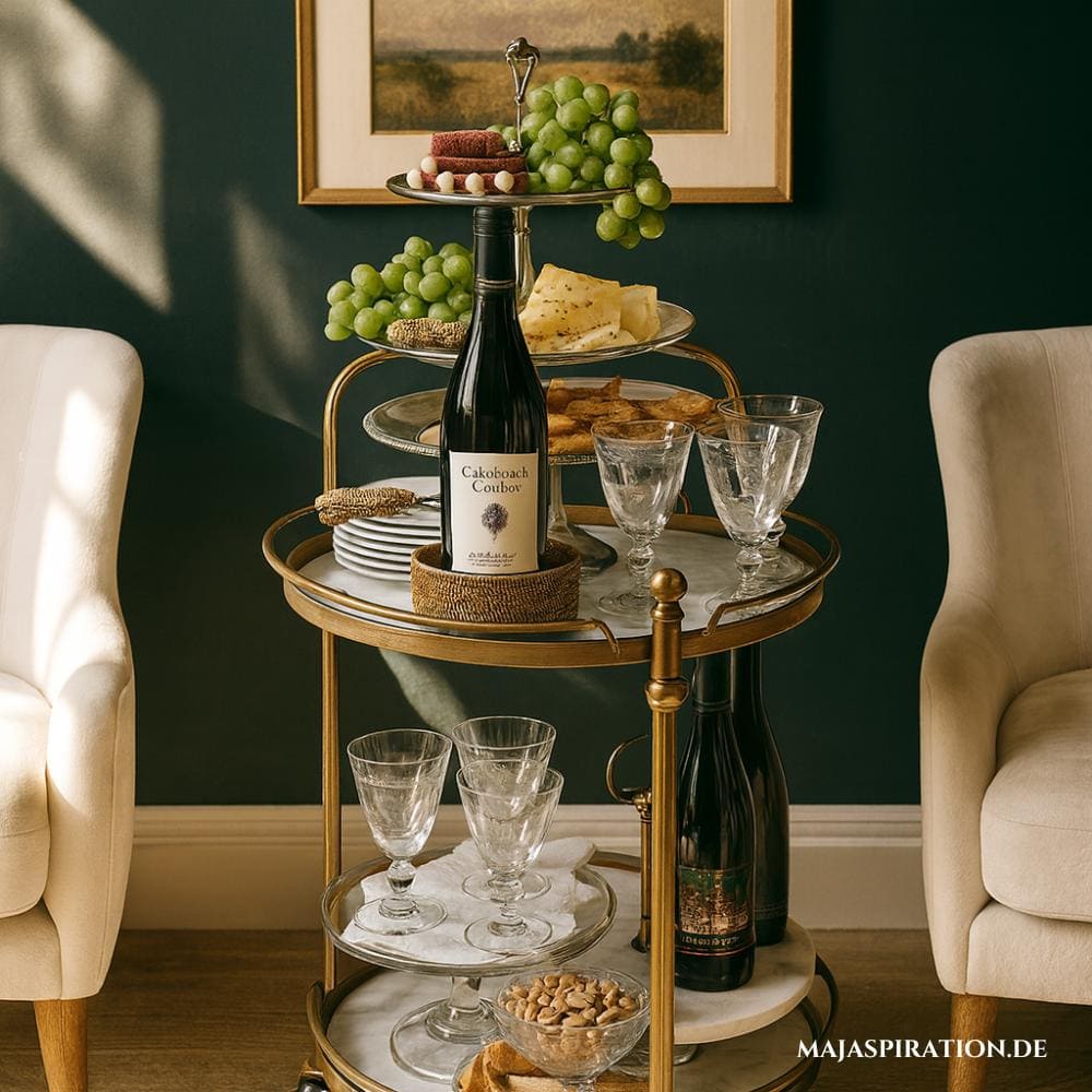 Kleine runde Home Bar als Beistelltisch für Snacks und Getränke