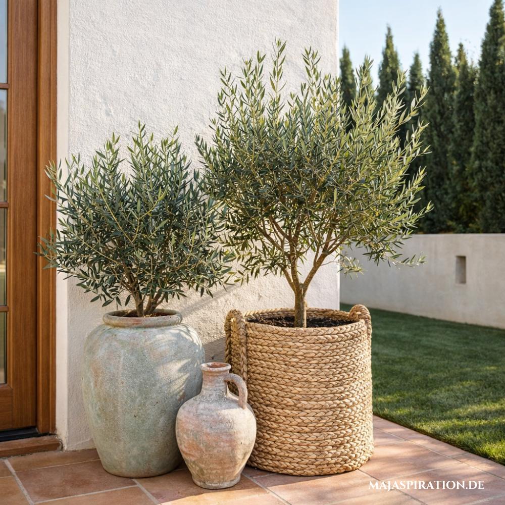 Olivenbäume in großen Töpfen als Terrassen Deko