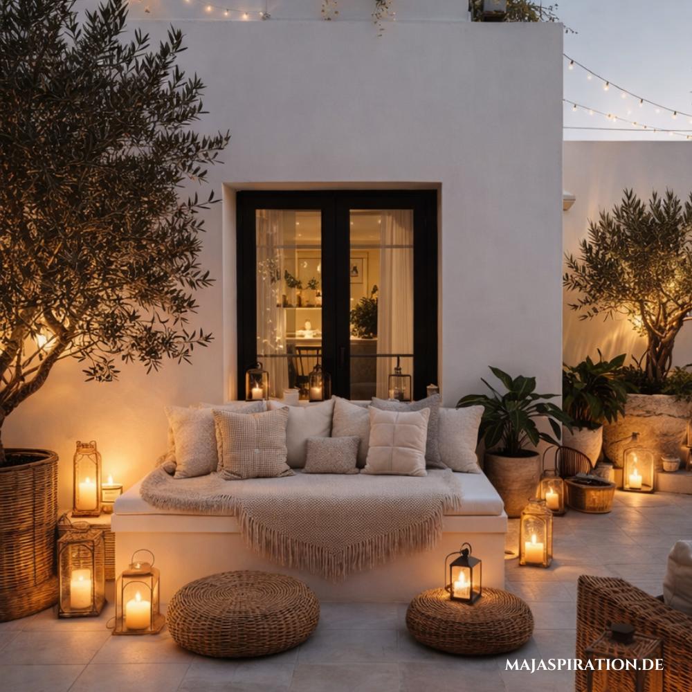Solarlaternen auf gemütlicher aber moderner Terrasse 