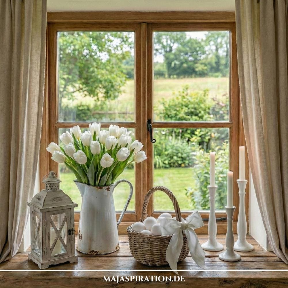 Romantische Landhaus-Deko für Ostern in Weiß