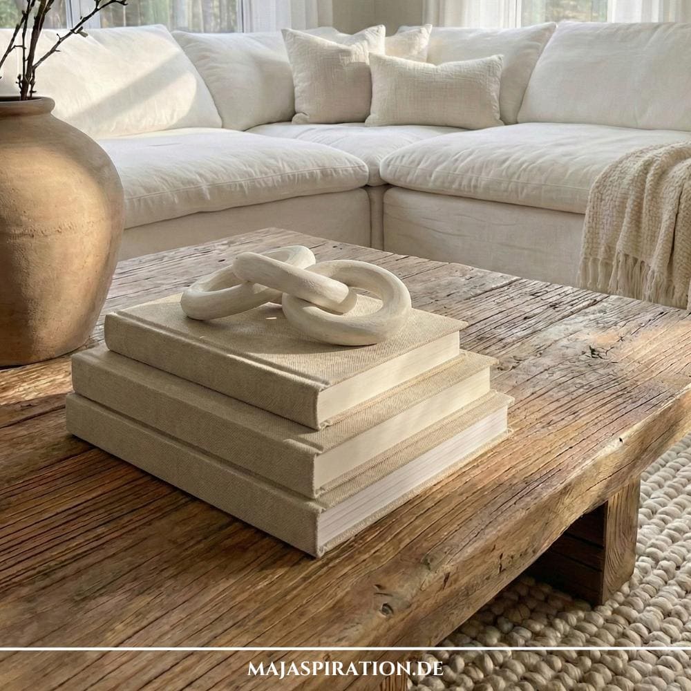 Flohmarktbücher ohne Umschlag als neutrale Coffee Table Books für den Frugal Chic Deko Look