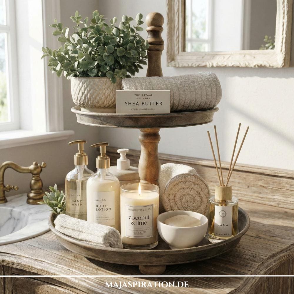 Rustikale Badezimmer Dekorationsidee mit Etagere