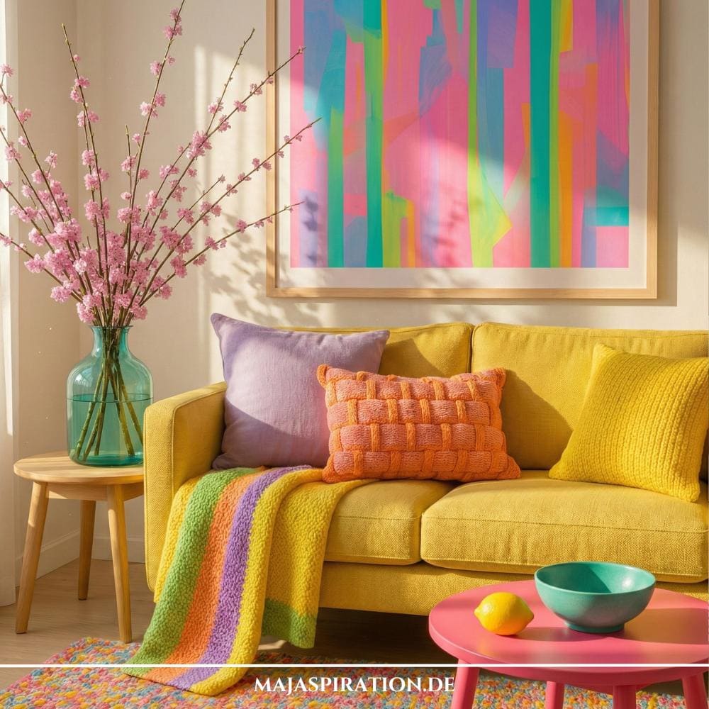 Bunte Sommerdeko Idee für Wohnzimmer in Pastellfarben