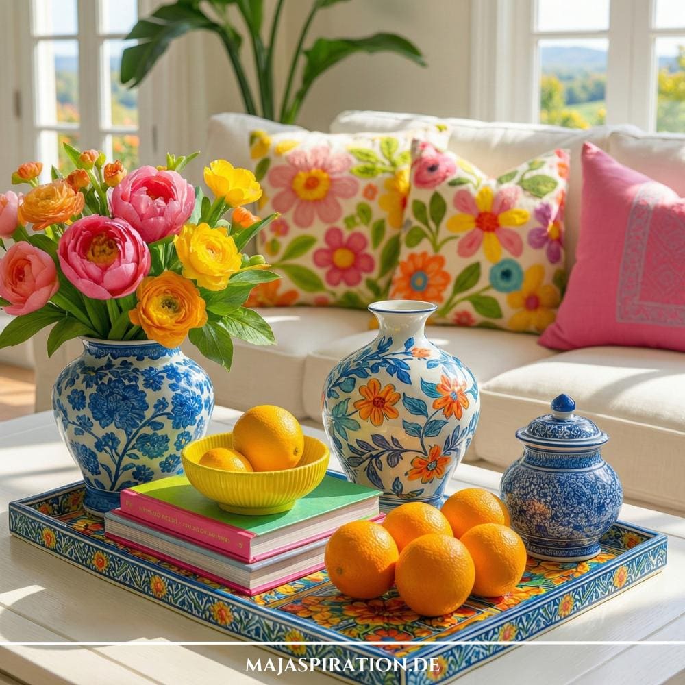 Bunte Sommerdeko für den Couchtisch