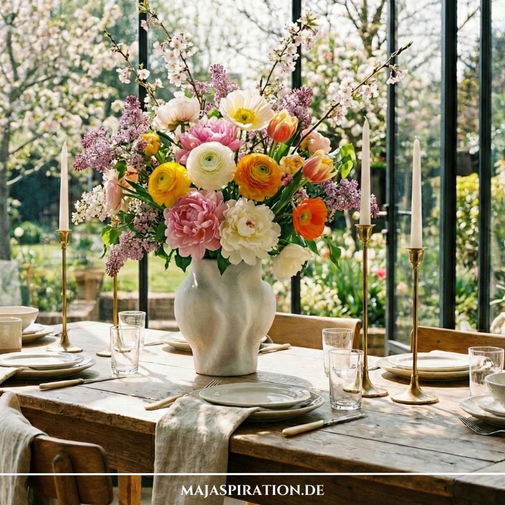 Frühlingsdeko Idee mit Wildblumen in Glasvase