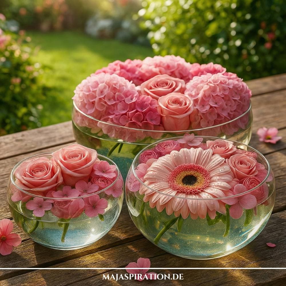 Schwimmende Blüten in Glasvase