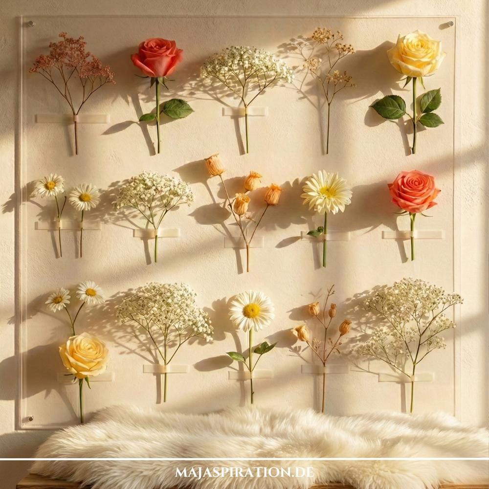 Dekowand mit Trockenblumen