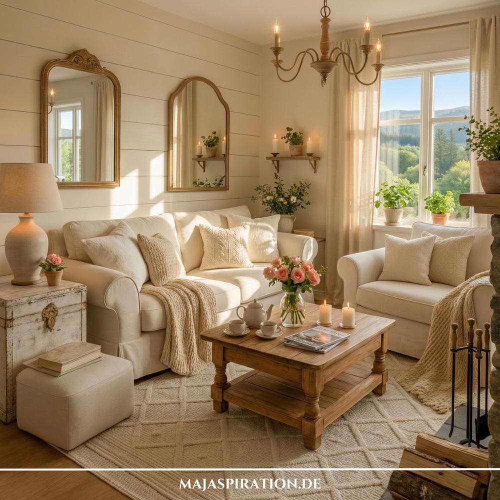 Französisches Landhausstil Wohnzimmer im Shabby Chic Look