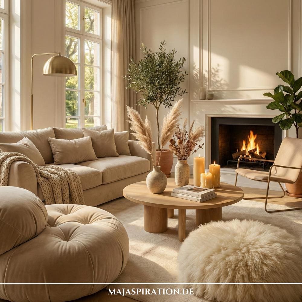Wohnzimmer Idee in Beige und Creme im Skandi-Look