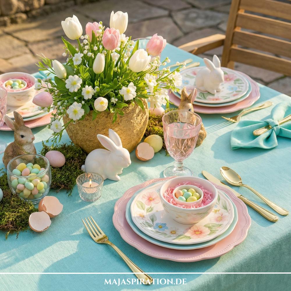 Ostertisch in Pastellfarben