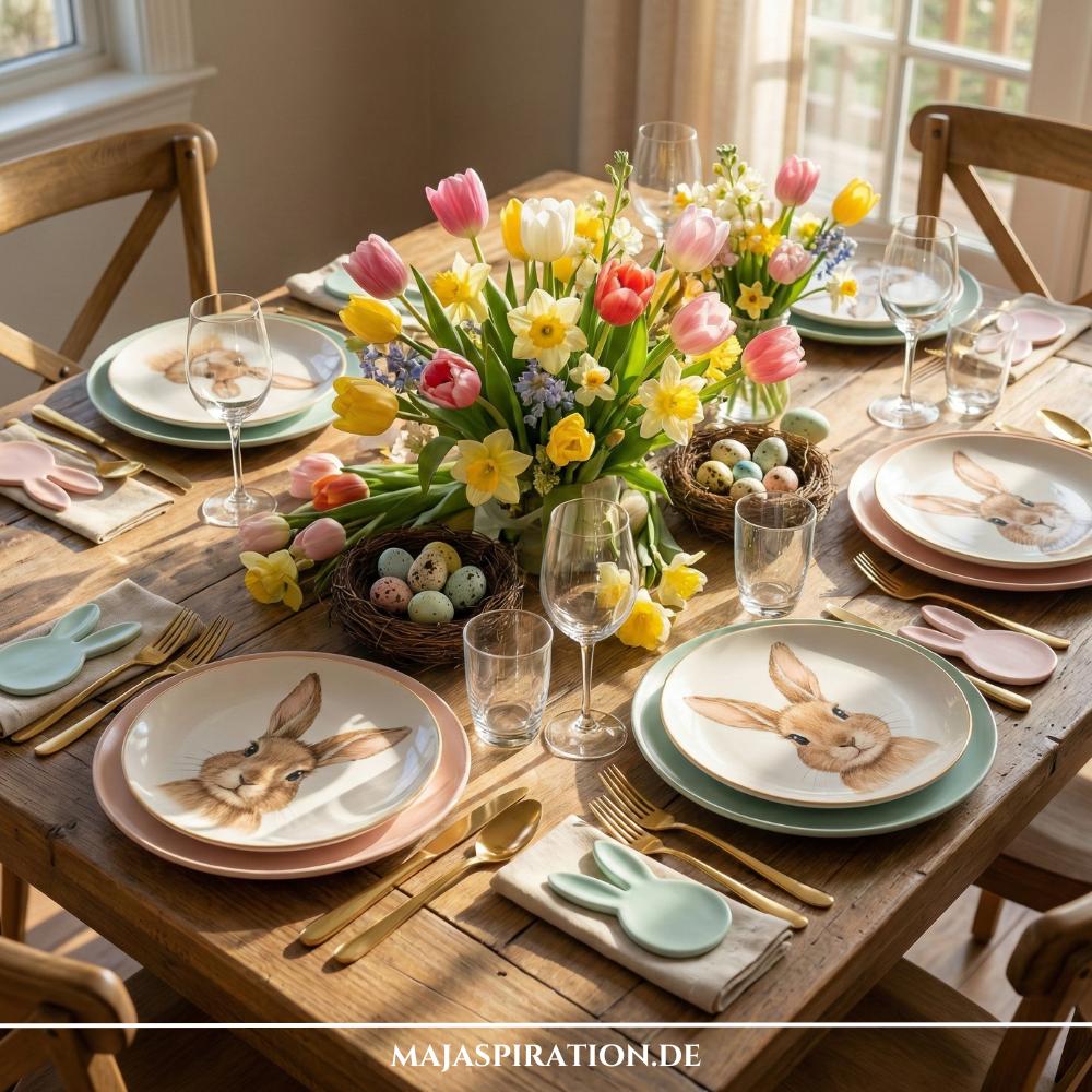 Ostertisch Deko Idee in Pastell