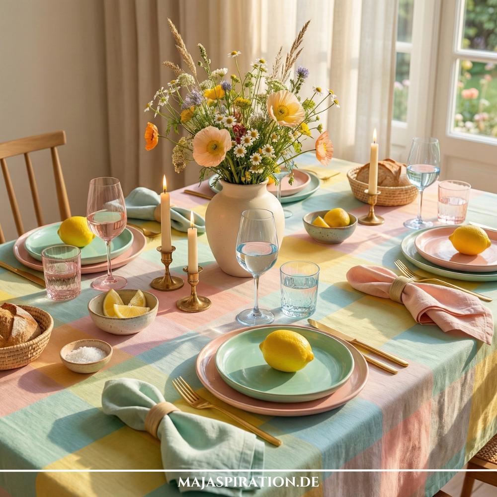 Sommerlicher Esstisch in Pastelltönen