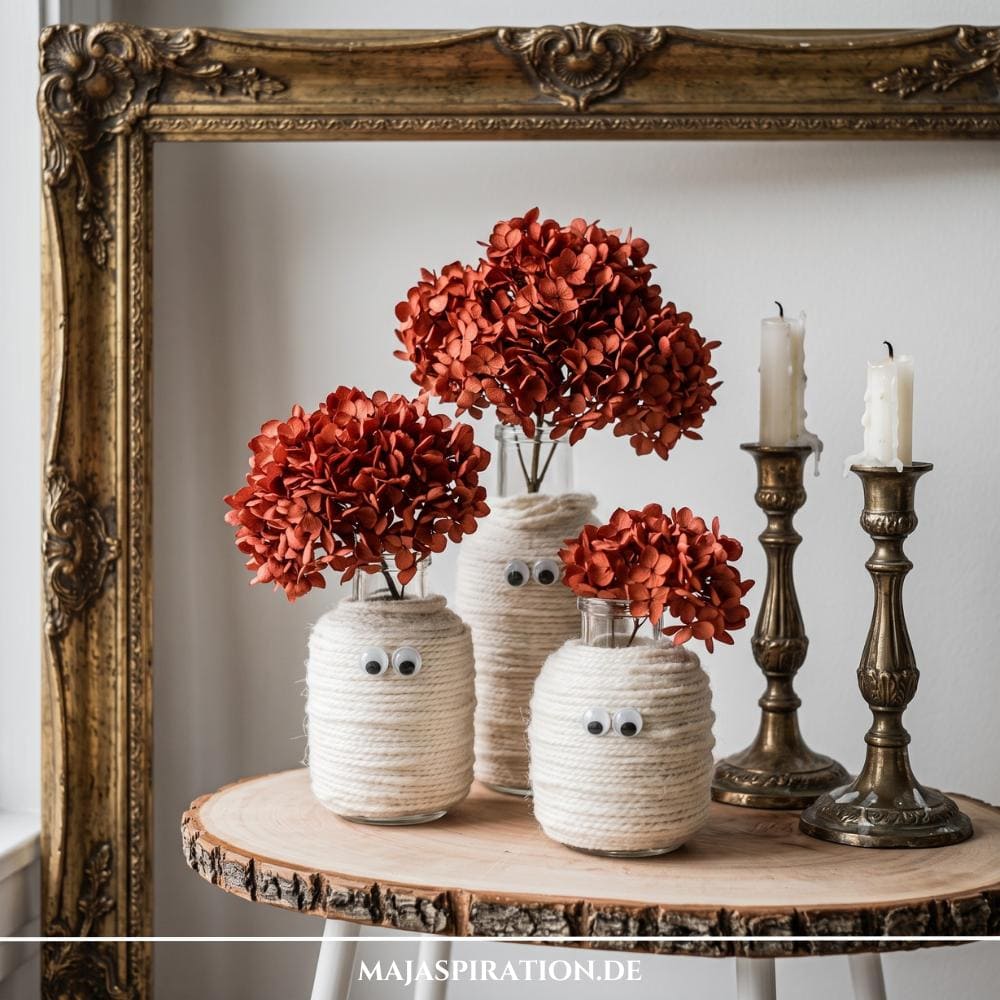 Dezente Halloween-Deko: Diy-Mumienvasen aus Kordel mit Trockenblumen