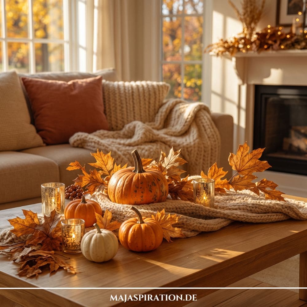 Herbstliches Deko Tabletts Idee f&uuml;r Couchtisch